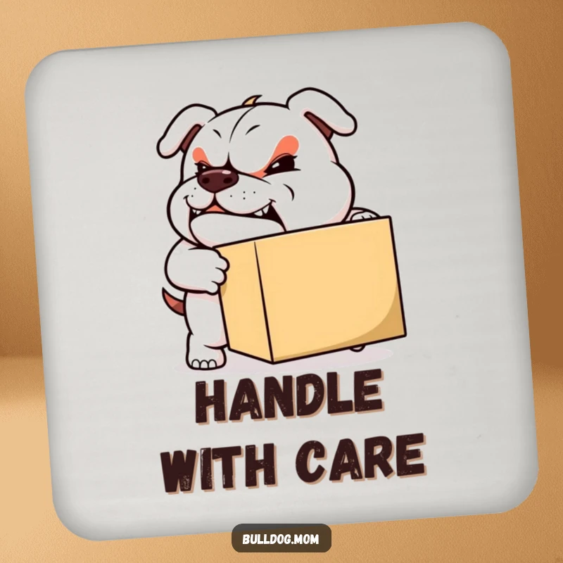 Funny Moving Bulldog Coasters: A set of sturdy coasters featuring a determined bulldog pushing a box, perfect for protecting surfaces.