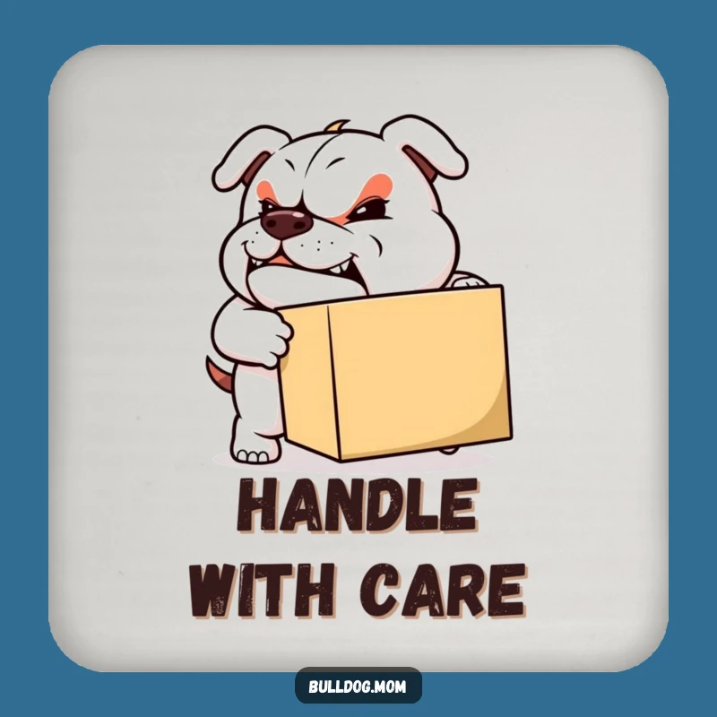 Funny Moving Bulldog Coasters: Set of cute coasters with a determined pup pushing a box, a perfect funny gift.