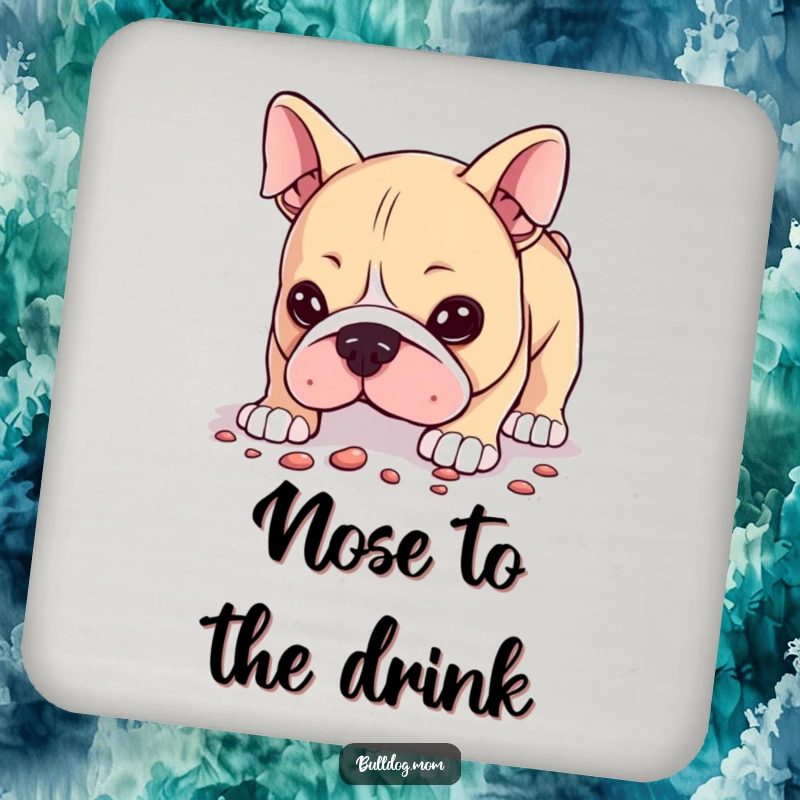 Funny Drink Coasters displaying a Kawaii bulldog humorously sniffing the ground, perfect for adding a curious touch to any setting.