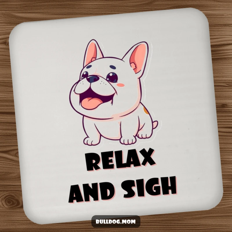 Funny Content Bulldog Coasters: A set of cute coasters featuring a happy bulldog looking upwards with a contented sigh.