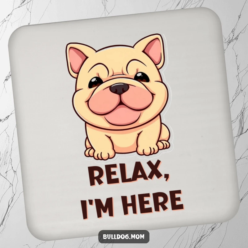 Funny coaster with a stocky dog's happy, wrinkled face, adding a humorous touch to drink service.