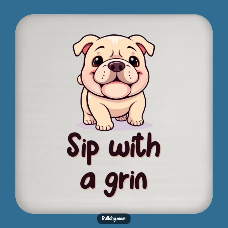 Funny Kawaii Bulldog Coaster Set: Happy Plodder Art, Humorous Table Protection