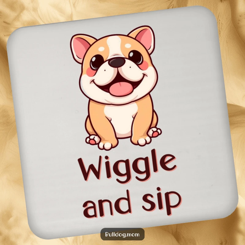 Funny Kawaii Bulldog Coaster: Cute dog coaster with a happy wiggle, perfect for protecting furniture with humor.