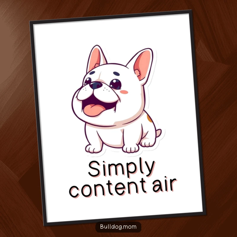 Funny Content Bulldog Poster: A charming illustration of a bulldog looking upwards with a happy, contented sigh, radiating peace.