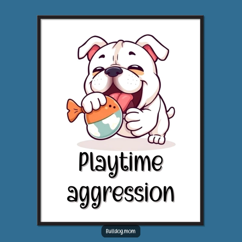 Funny Kawaii Bulldog Poster: Enthusiastic Toy Wrestling Wall Art
