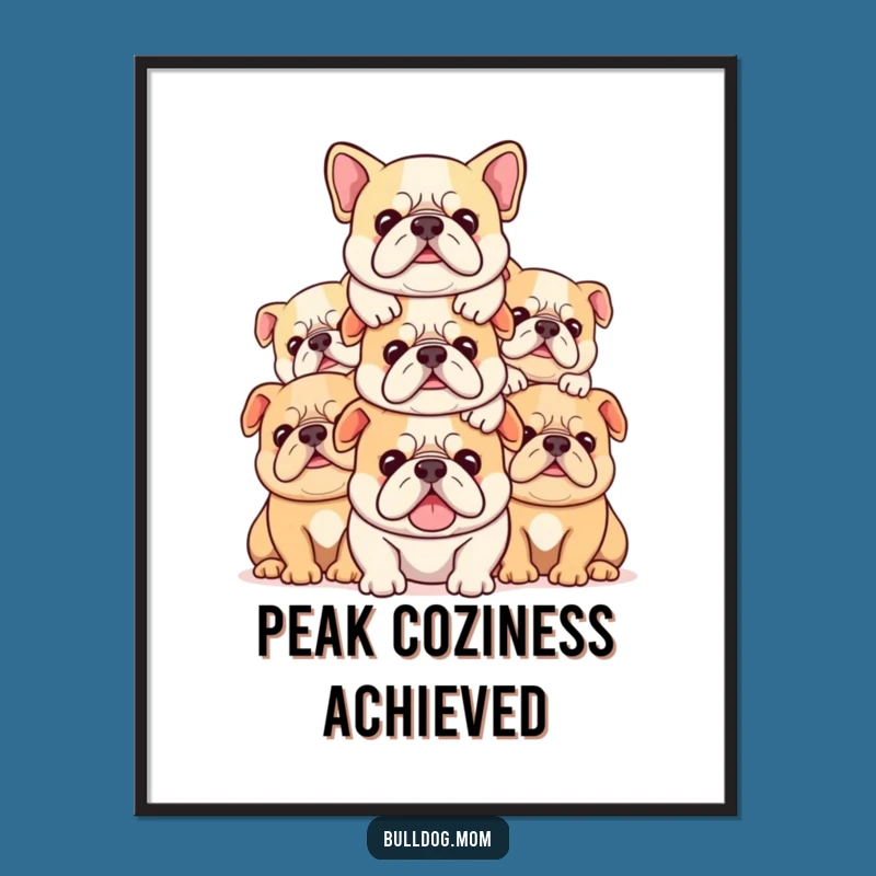 Funny Kawaii Bulldog Stack Poster: Piled High Contentment Art