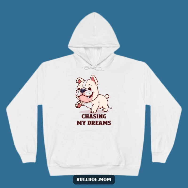 Cozy Funny Kawaii Bulldog Hoodie: Determined Tail Chasing Comfort