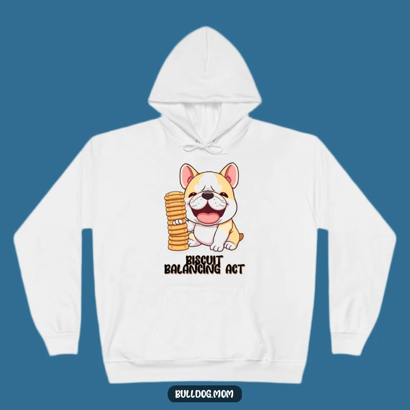 Cozy Funny Kawaii Bulldog Hoodie, Warm & Humorous Biscuit Stack Sweatshirt