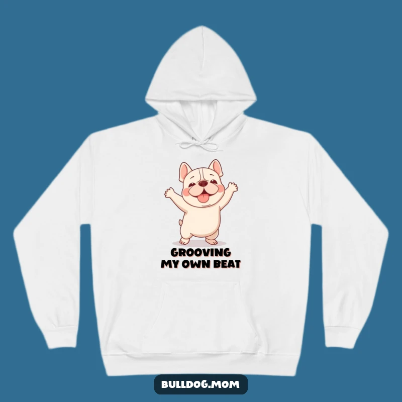 Funny Kawaii Bulldog Hoodie: Clumsy Happy Dance, Comedic Comfort