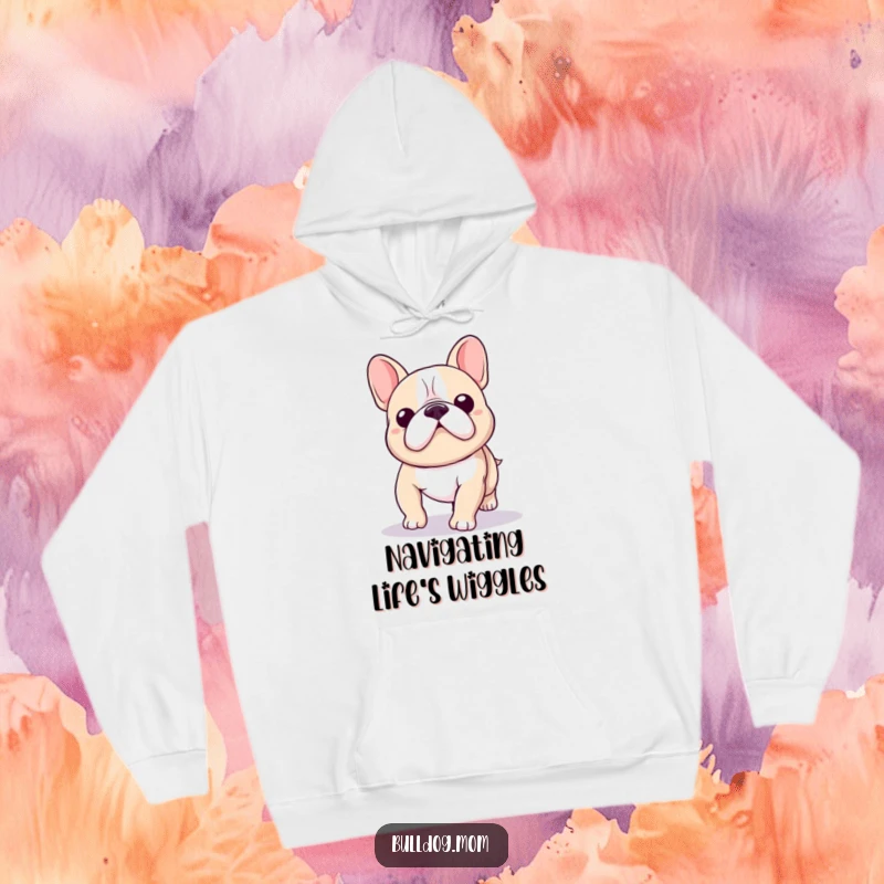 Funny Kawaii Bulldog Hoodie showcasing a cute bulldog in a delightful, wobbly walk, radiating playful energy.