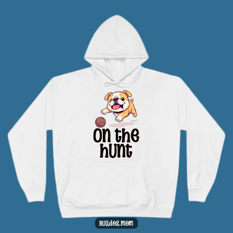 Cozy Funny Kawaii Bulldog Hoodie, Warm & Humorous Ball Chasing Sweatshirt