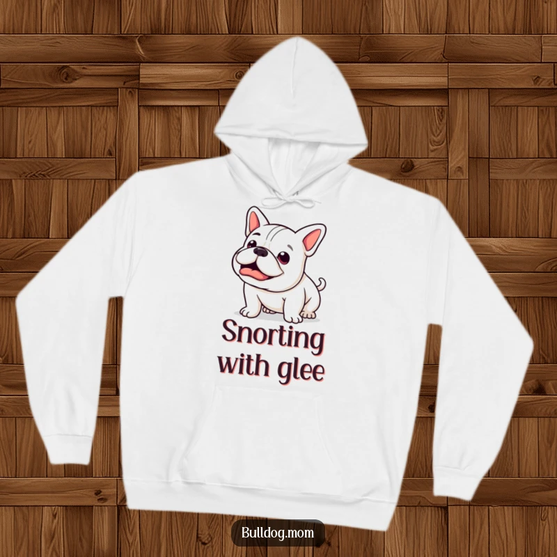 Funny Kawaii Bulldog Hoodie: A happy bulldog mid-snort, its stubby tail a blur of motion, radiating pure, unadulterated happiness.