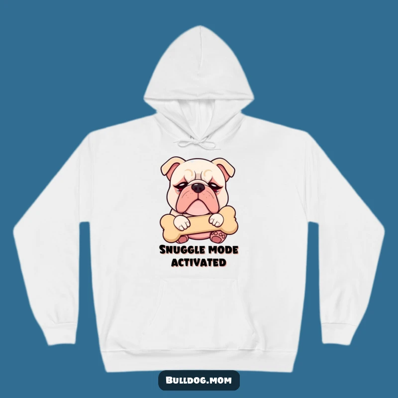 Funny Kawaii Bulldog Droopy Eyes Hoodie - Cozy Puppy Cuddling Plush Bone