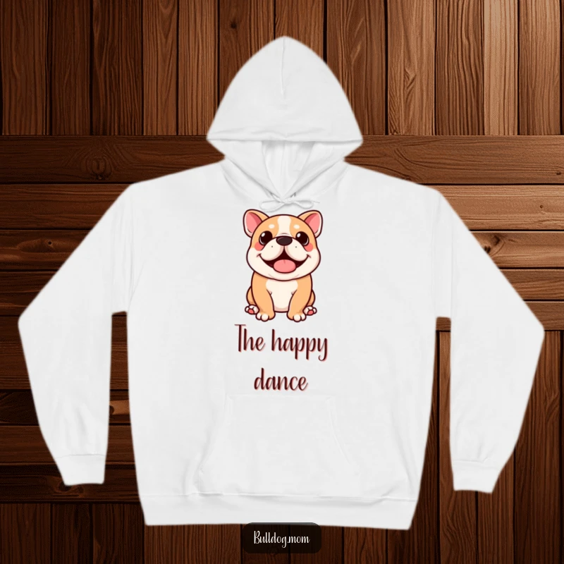 Funny Kawaii Bulldog Hoodie: Comfy sweatshirt with a cute dog doing a happy wiggle, ideal funny gift for dog owners.