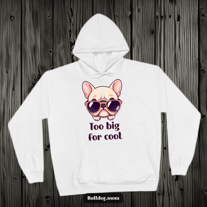 Funny Kawaii Bulldog Hoodie: Comfy sweatshirt with a cute dog wearing oversized sunglasses, ideal funny gift for dog owners.