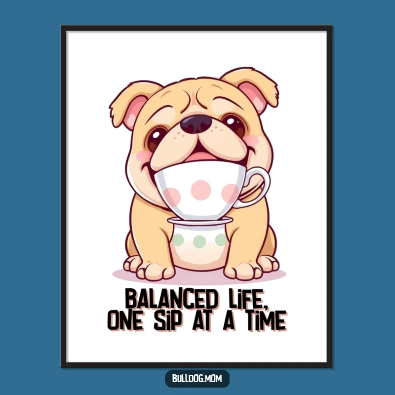 Amusing Free Printable Bulldog Art: Teacup Nose Balance Wall Decor, Hilarious Downloadable Gift
