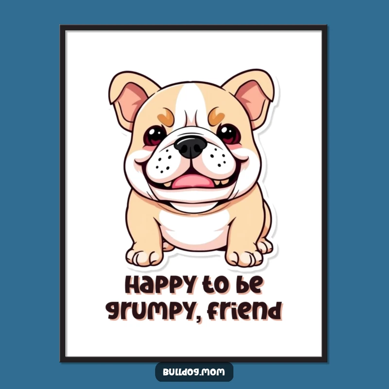 Free Printable Wall Art: Funny Kawaii Bulldog Grinning, Quirky Downloadable Decor