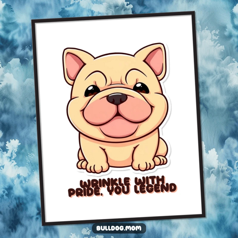 Funny Free Printable Wall Art of a stocky dog with a joyful, wrinkled face, bringing smiles to any room.
