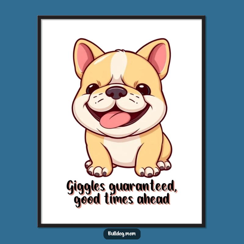 Funny Free Printable Wall Art: Happy Grinning Bulldog Cub Decor, Downloadable Gift