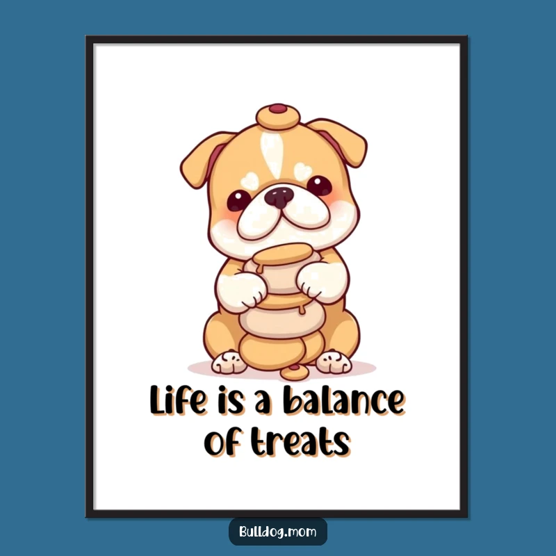 Funny Free Printable Wall Art: Playful Bulldog Cub Treat Tower Decor, Downloadable Gift