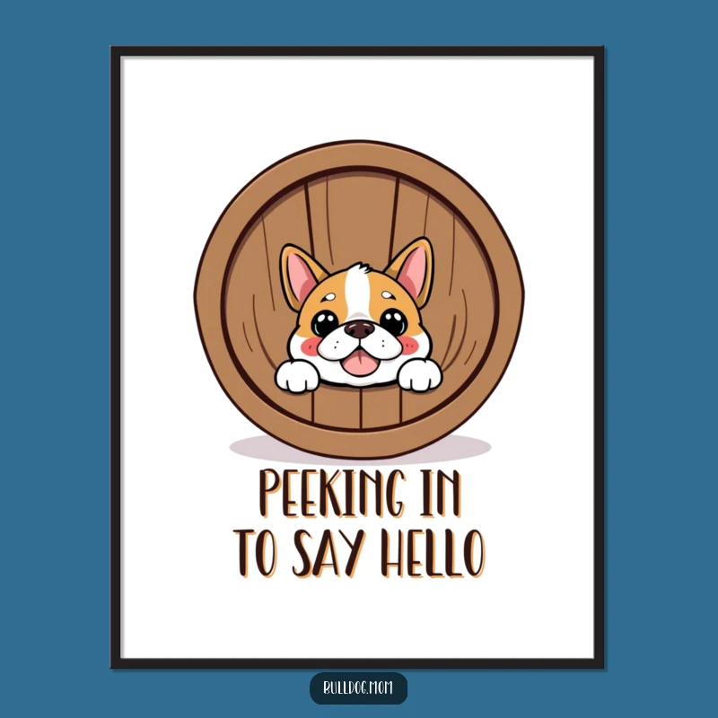 Funny Free Printable Bulldog Wall Art: Happy Pup Peeking from Barrel for Whimsical Decor