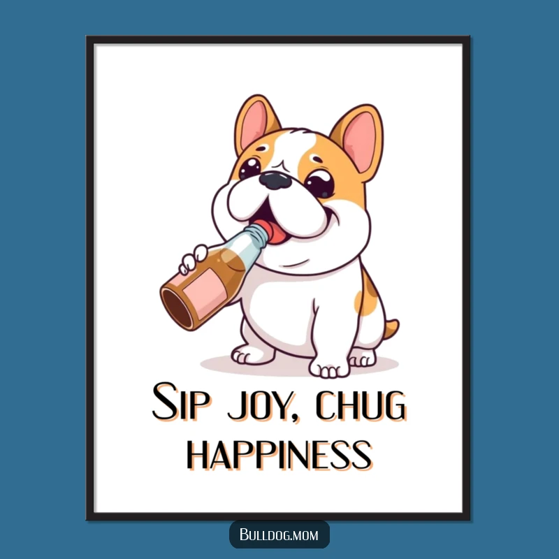 Chugging Bulldog Wall Art Free Printable: Funny Dog Downloadable Poster