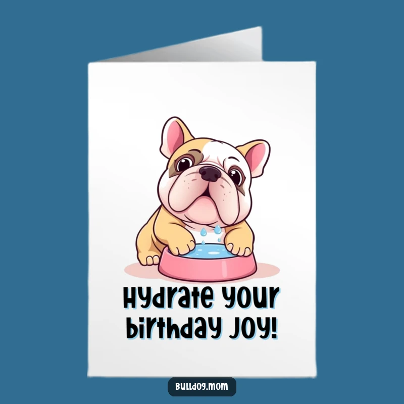 Free Printable Funny Birthday Card: Kawaii Bulldog Chugging Water, Hilarious Downloadable Gift