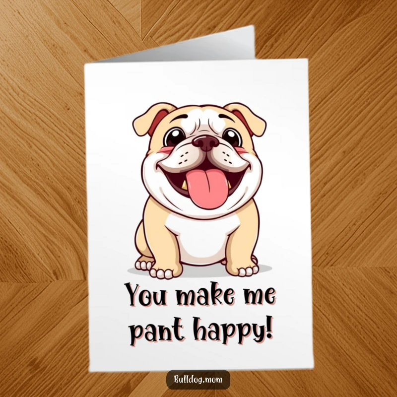 Funny Free Printable Bulldog Congratulations Card: A bulldog pants enthusiastically, its floppy tongue out, celebrating a fantastic achievement with glee.
