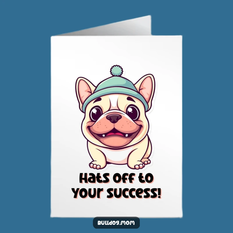 Free Printable Congrats Card: Goofy Bulldog in Hat Celebrates Your Big Win