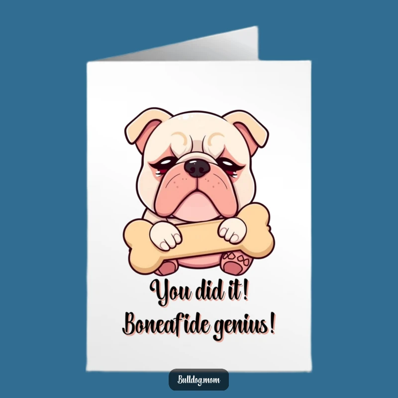 Free Printable Congrats Card: Blissful Kawaii Bulldog & Bone - Funny Downloadable Gift