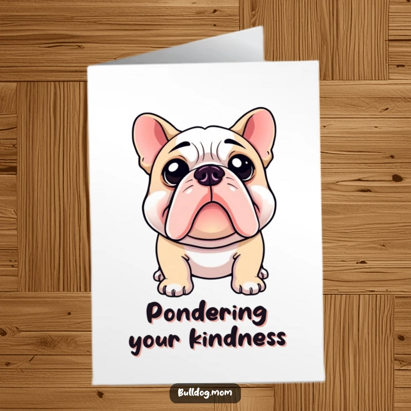 Funny Free Printable Bulldog Thank You Card: A bulldog tilts its head, curiously examining the thoughtful gesture of appreciation.