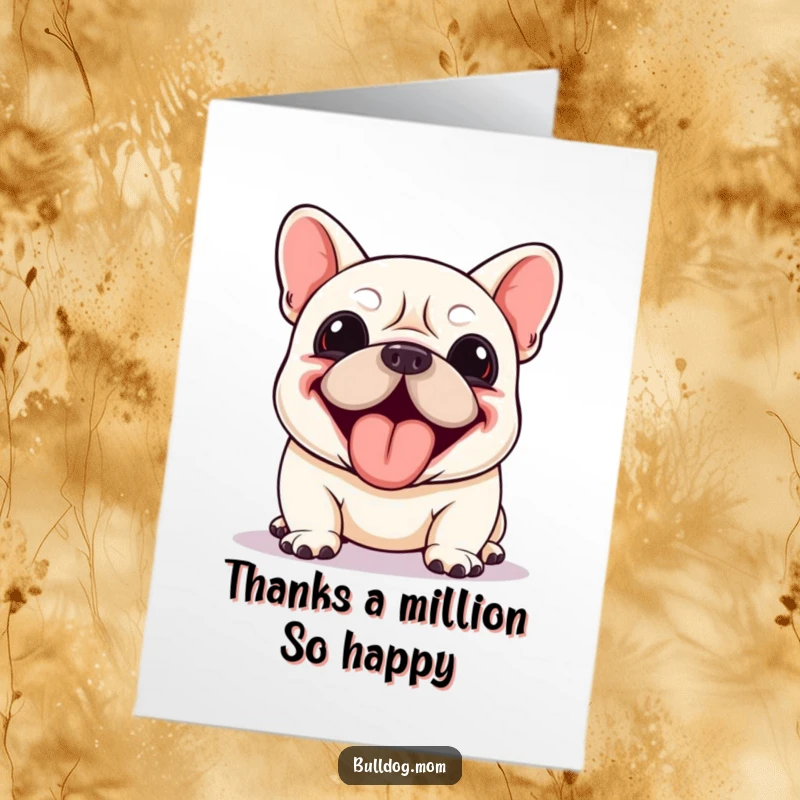 Funny Free Printable Thank You Card featuring a kawaii bulldog panting with gratitude, tongue lolling out sweetly.