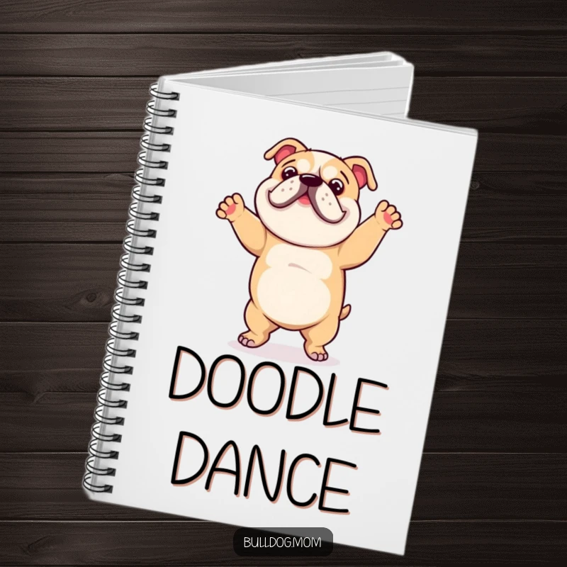 Funny notebook featuring a bulldog performing a joyful, clumsy dance, perfect for capturing creative thoughts humorously.
