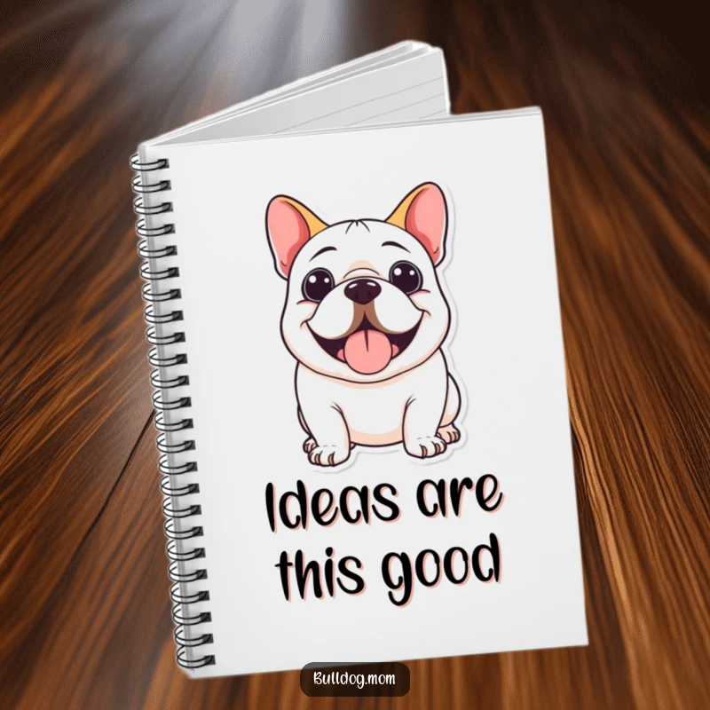 Funny Kawaii Bulldog Notebook with a cute bulldog happily panting and wearing a big, joyful smile.