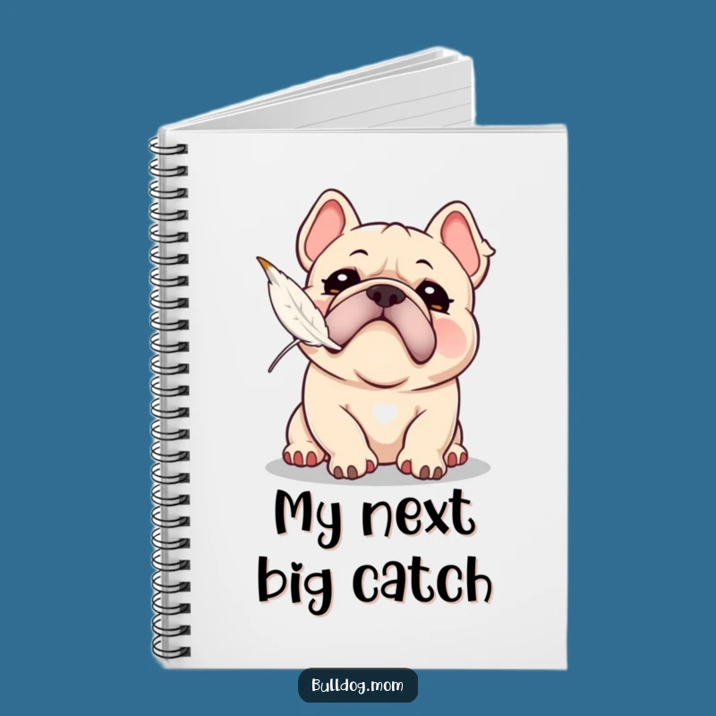 Funny Kawaii Bulldog Snorting Feather Chase Notebook - Playful Puppy Journal
