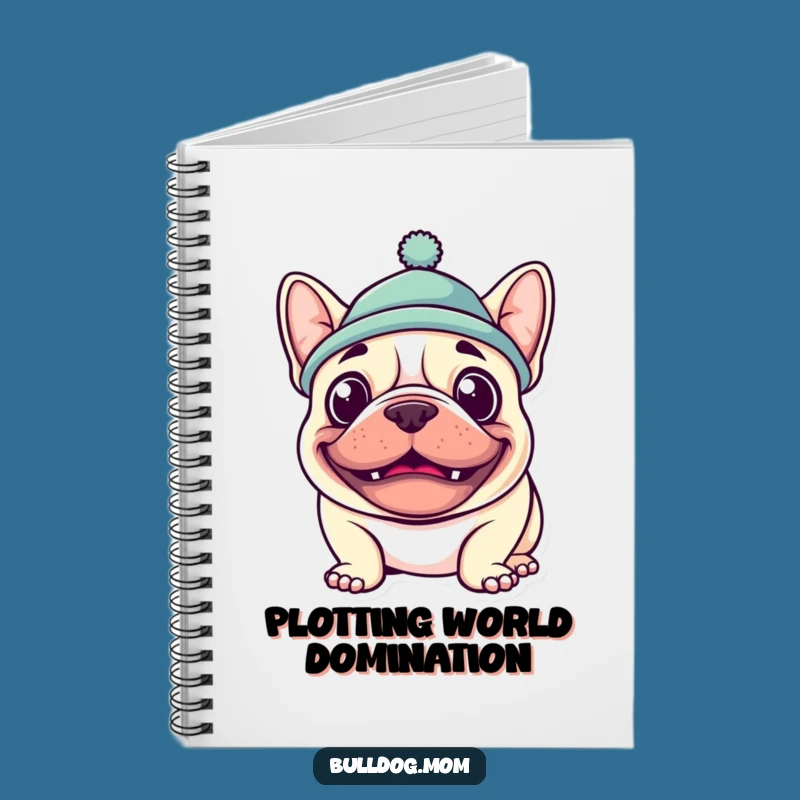 Funny Kawaii Bulldog Grin Notebook - Goofy Hat Pup Gift