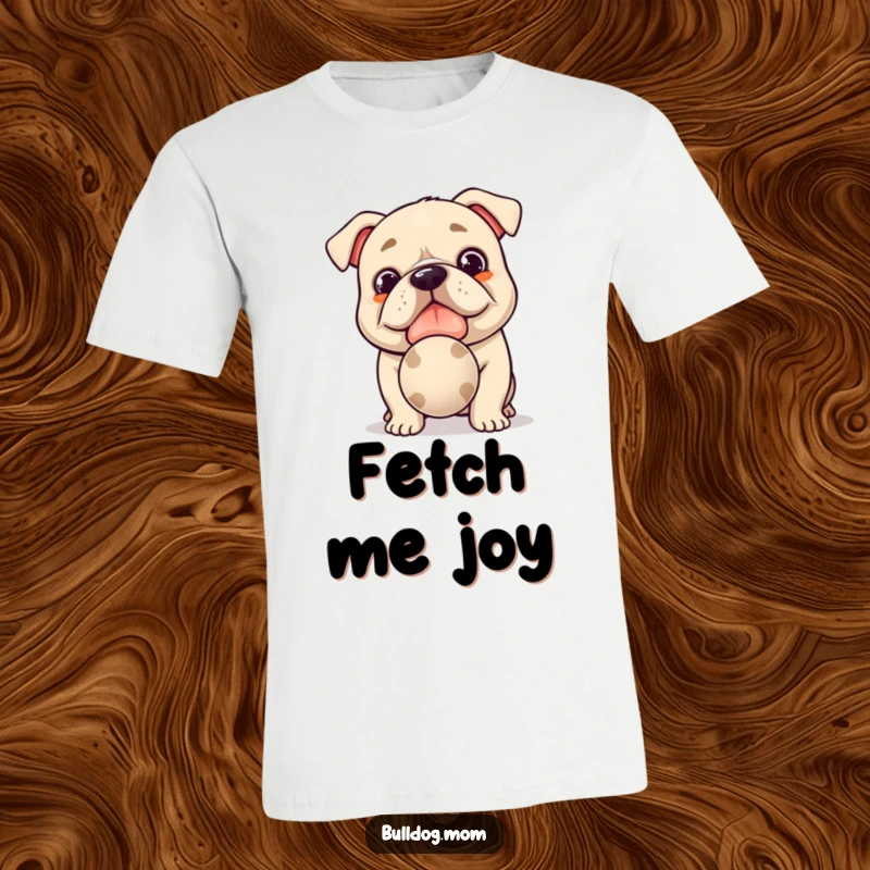 Funny Kawaii Bulldog T-Shirt: Adorable puppy with hopeful eyes presenting a slobbery ball, perfect humorous dog apparel.