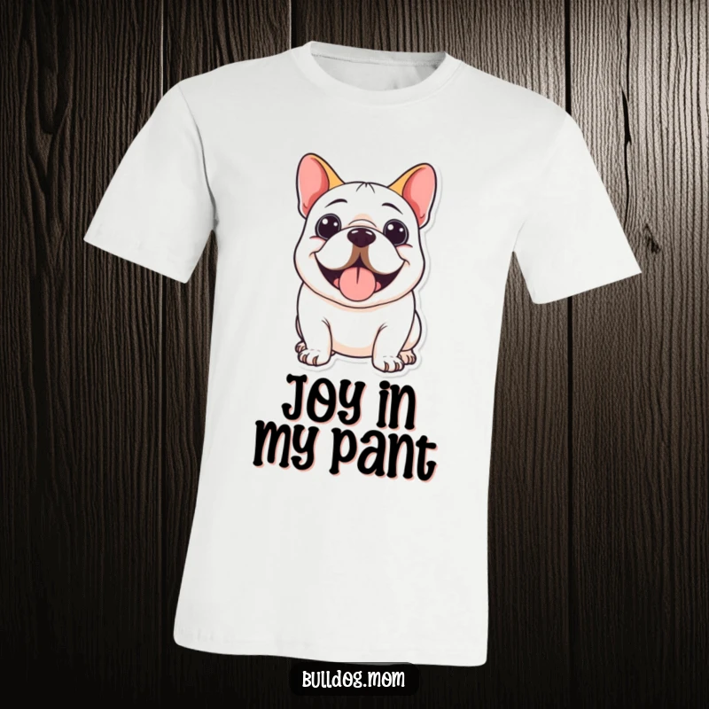 Funny Kawaii Bulldog T-Shirt showing a cute bulldog happily panting with a big, beaming smile.