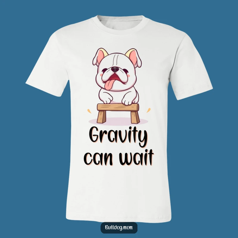 Funny Kawaii Bulldog Jump Attempt Tee: Clumsy Dog Shirt