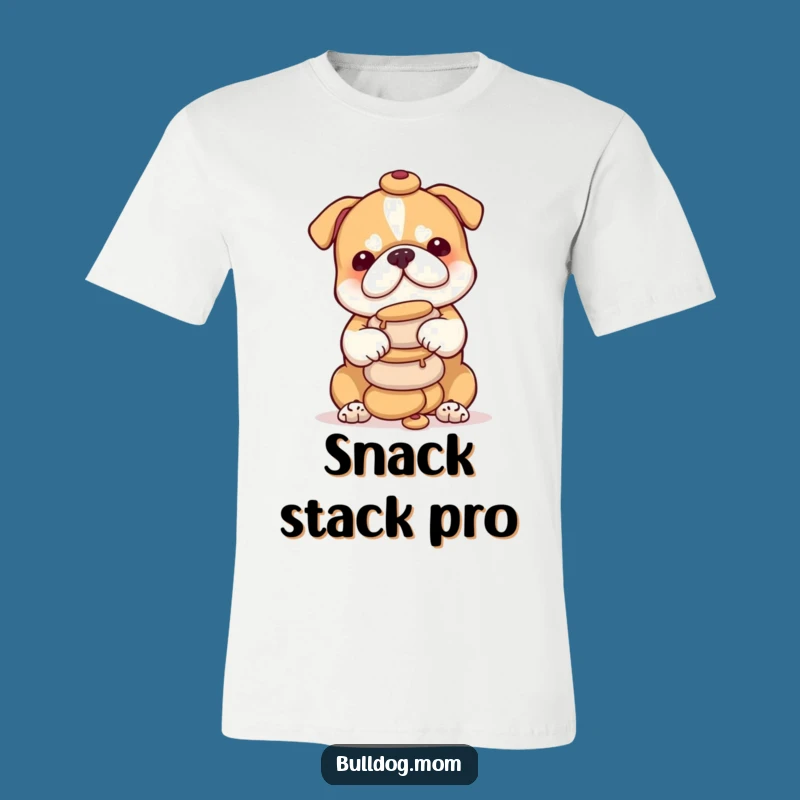 Funny Bulldog Cub Treat Tower T-Shirt - Cute Puppy Balancing Snacks, Great Gift!