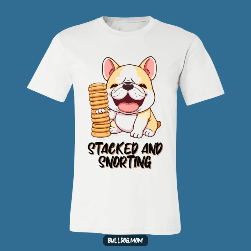 Funny Kawaii Bulldog Biscuit Tee, Snorting Laugh Snack Shirt for Fun