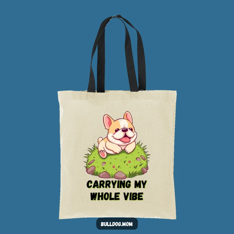 Funny Kawaii Bulldog Tote Bag: Durable, stylish bag with a pup hilariously rolling down a hill, an excellent funny gift.