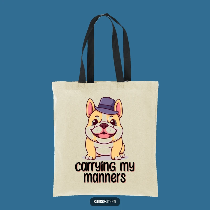 Funny Bulldog Tote Bag: Grinning Hat Tip Carryall Gift