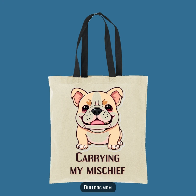 Funny Kawaii Bulldog Tote Bag: Playful Snarl Smile, Comedic Carry-All