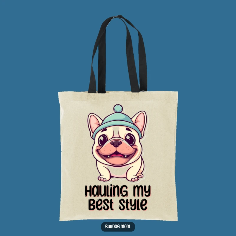 Funny Kawaii Bulldog Grin Tote Bag - Goofy Hat Pup Gift